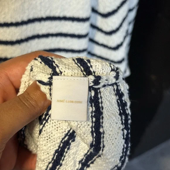 Aime Leon Dore Sweater Striped White Blue Pullover Mens Size XL Organic Cotton